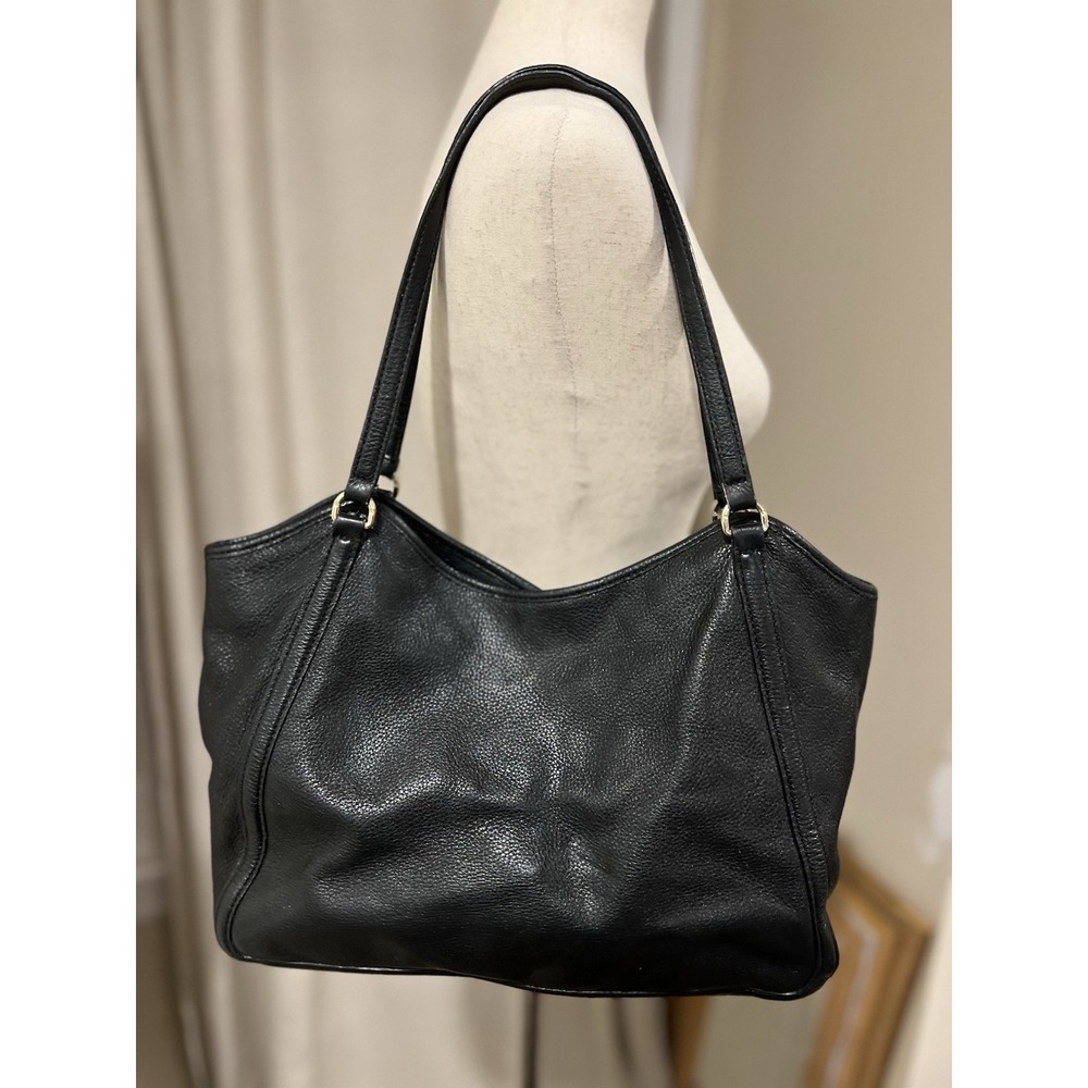 Tory Burch Purse Black Pebble Leather Hand Bag‎ Tote Brass Hardware Authentic - Picture 5 of 10